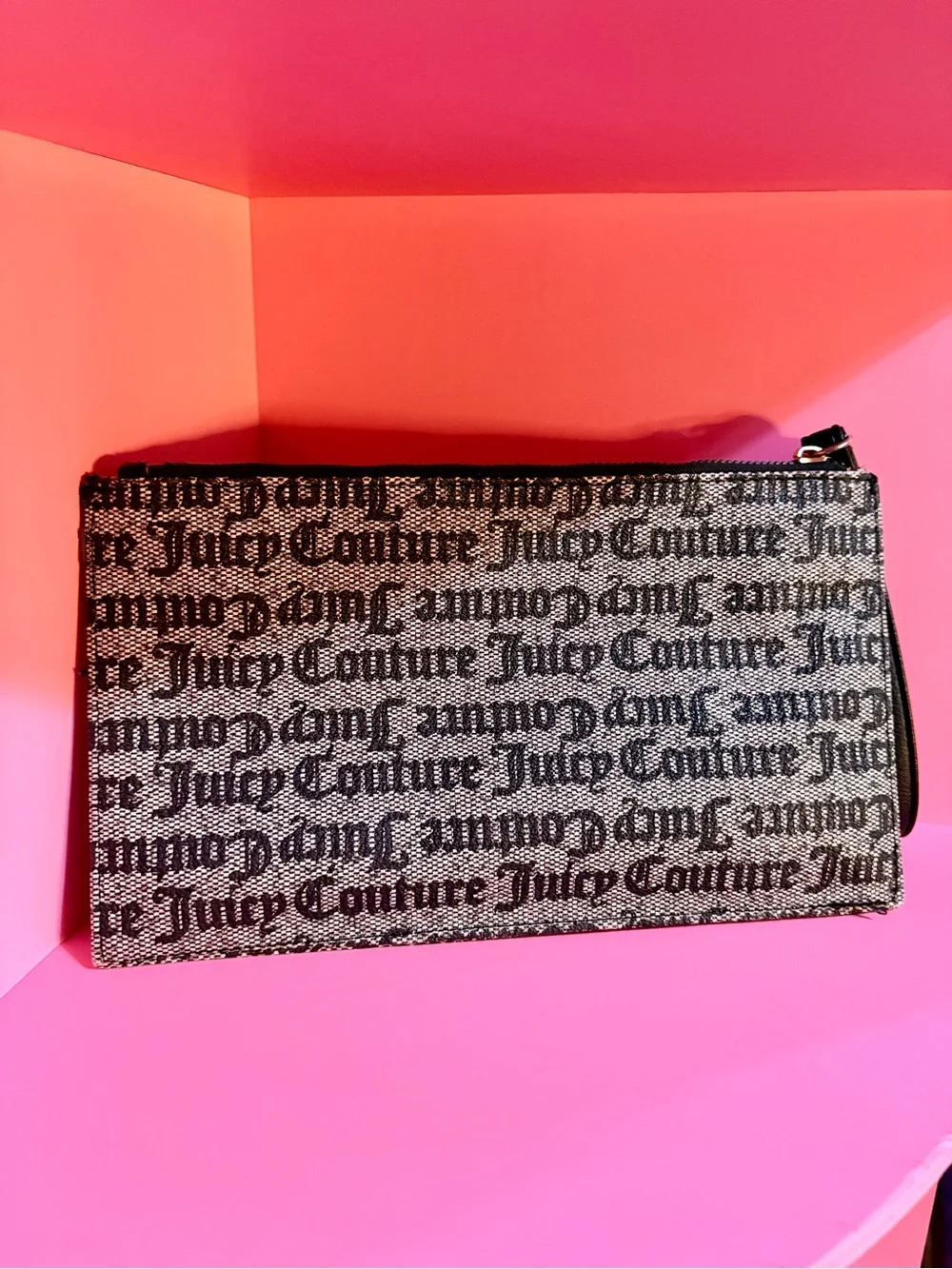 Juicy Couture Black & Cream Logo Pouch Wristlet